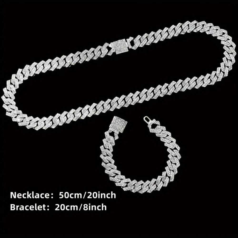 Jewelry Set with Watch - Necklace Bracelet 3 Pieces Quartz with Cuban Chain Necklace & Bracelet - product detail view 6