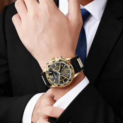 Jewelry Set with Watch - Men's 4-Piece Quartz & , Necklace, Ring & Bracelet | Golden Black & Blue - product detail view 4