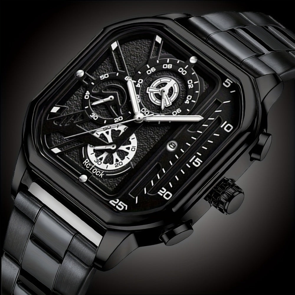 Jewelry Set with Watch - Men's 4-Piece Vintage & Square Dial Quartz , Necklace, Bracelet & Ring - product detail view 3