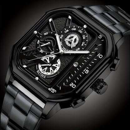 Jewelry Set with Watch - Men's 4-Piece Vintage & Square Dial Quartz , Necklace, Bracelet & Ring - product detail view 3
