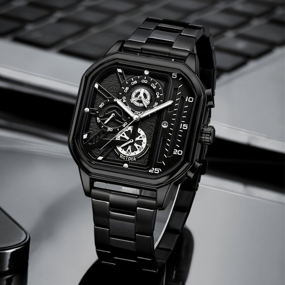 Jewelry Set with Watch - Men's 4-Piece Vintage & Square Dial Quartz , Necklace, Bracelet & Ring - product detail view 8