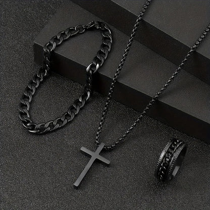Jewelry Set with Watch - Men's & 4pcs Quartz , Ring, Necklace & Bracelet Fashion Accessory Bundle - product detail view 6