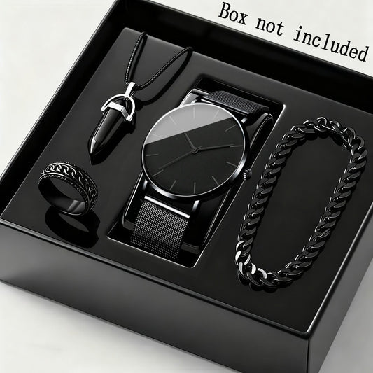 Jewelry Set with Watch - Men's & Bracelet 4pcs - Stainless Steel Quartz , Bracelet & Necklace - main product view
