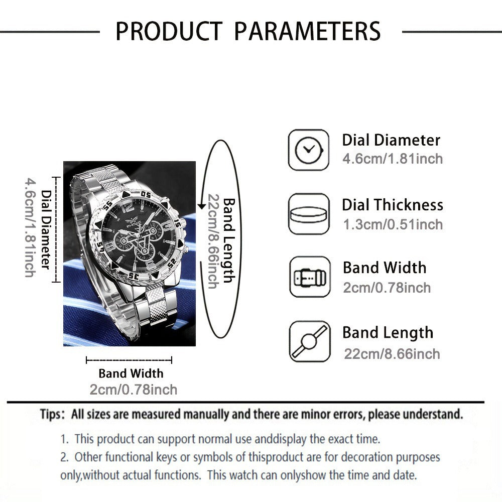 Jewelry Set with Watch - Men's Bracelet Necklace 3 Pieces Luxury Quartz with Stainless Steel Strap - product detail view 7