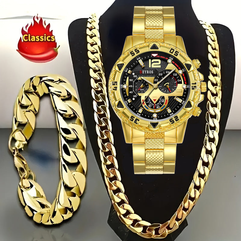 Jewelry Set with Watch - Men's Bracelet Necklace 3pcs Quartz Stainless Steel Casual Sport Fashion - product detail view 6