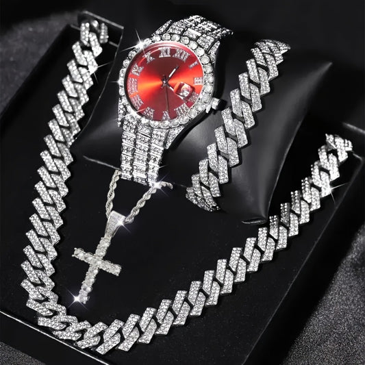 Jewelry Set with Watch - Men's & Combo Hip Hop Necklace Bracelet Geometric Pendant Gift , 3-Piece - main product view