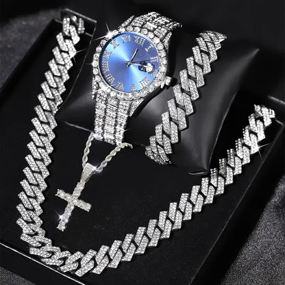 Jewelry Set with Watch - Men's & Combo Hip Hop Necklace Bracelet Geometric Pendant Gift , 3-Piece - product detail view 15