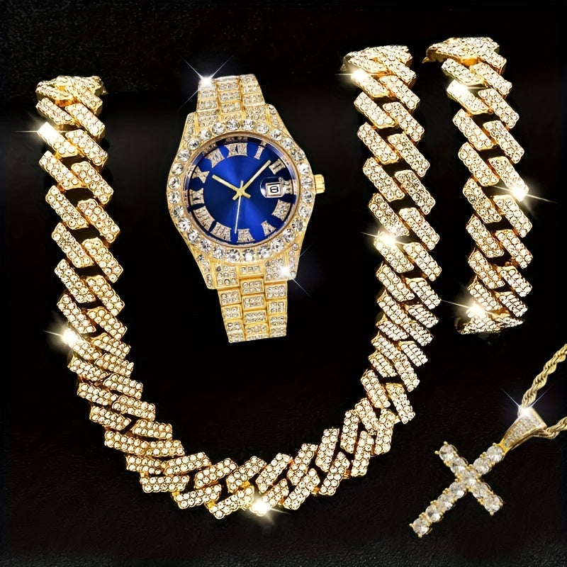 Jewelry Set with Watch - Men's & Combo Hip Hop Necklace Bracelet Geometric Pendant Gift , 3-Piece - product detail view 17