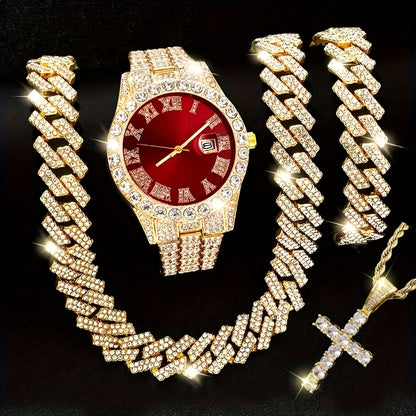 Jewelry Set with Watch - Men's & Combo Hip Hop Necklace Bracelet Geometric Pendant Gift , 3-Piece - product detail view 18