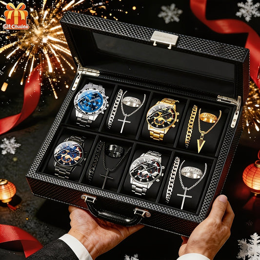 Jewelry Set with Watch - Men's & Gift 16pcs 4 Quartz Analog Watches + 12pcs Bracelet Necklace Ring - main product view