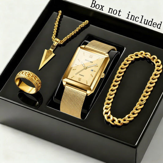 Jewelry Set with Watch - Men's & Gift 4-Piece Quartz , Necklace, Bracelet & Ring, Zinc Alloy - main product view