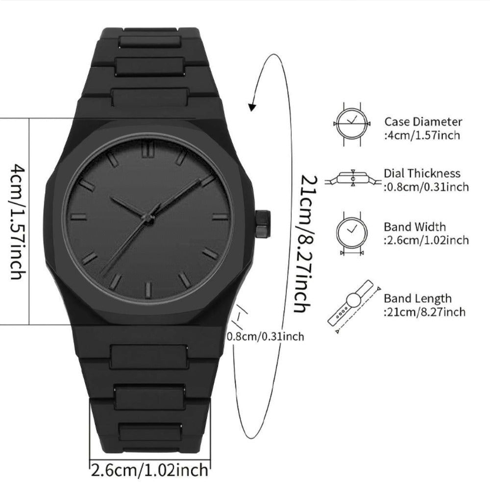 Jewelry Set with Watch - Men's & Gift 4pcs - Quartz Watches Necklace Bracelet Ring Bundle, Black - product detail view 3