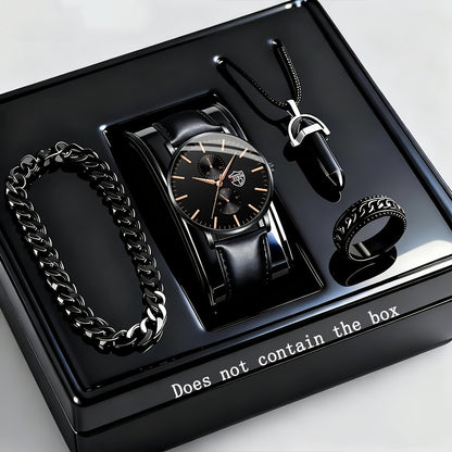Jewelry Set with Watch - Men's Quartz & Bracelet | 4-Piece Elegant Gift with Alloy Case, Round Dial - product detail view 12