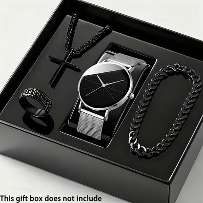Jewelry Set with Watch - Men's Quartz & Bracelet | 4-Piece Elegant Gift with Alloy Case, Round Dial - product detail view 17
