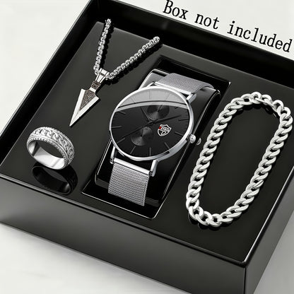 Jewelry Set with Watch - Men's Quartz & Bracelet | 4-Piece Elegant Gift with Alloy Case, Round Dial - product detail view 20