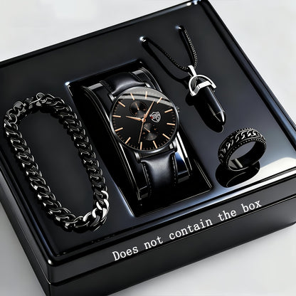 Jewelry Set with Watch - Men's Quartz & Bracelet | 4-Piece Elegant Gift with Alloy Case, Round Dial - product detail view 23