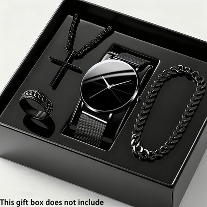 Jewelry Set with Watch - Men's Quartz & Bracelet | 4-Piece Elegant Gift with Alloy Case, Round Dial - product detail view 24
