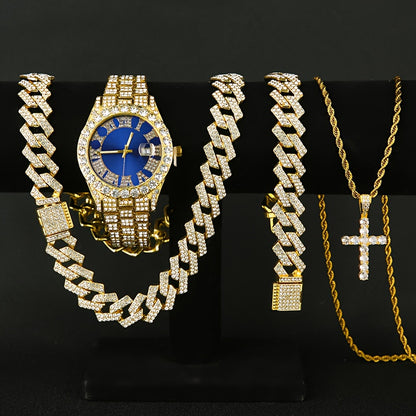 Jewelry Set with Watch - Men's Rhinestone Quartz & 3pcs or 4pcs Bundle with Cross Necklace & - product detail view 21