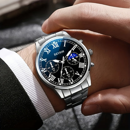 Jewelry Set with Watch - Stainless Steel for Men 3pcs Business Chronograph Quartz Necklace Bracelet - product detail view 6