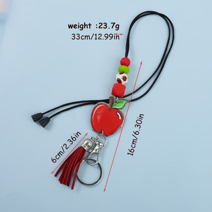 Keychain - Apple Set 4 Pack | Acrylic Printed Letter Charm with Lobster Clasp, ID - product detail view 2