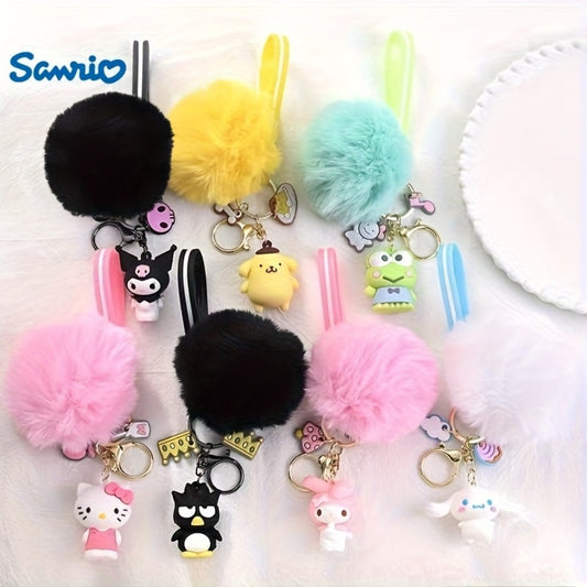Keychain - Cherry Blossom Sanrio Set 7pcs Soft Furball Cartoon Cute Key Rings, Kawaii - main product view