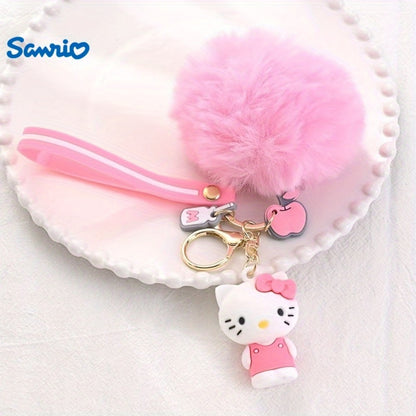 Keychain - Cherry Blossom Sanrio Set 7pcs Soft Furball Cartoon Cute Key Rings, Kawaii - product detail view 5