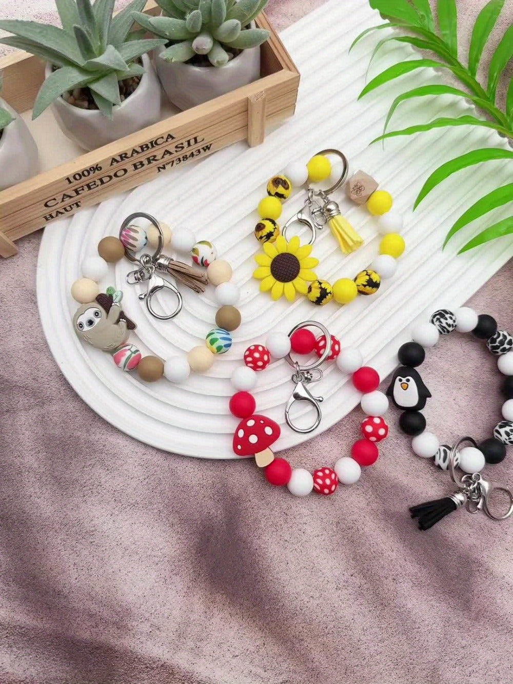 Keychain - Cute Beaded Set 2-4pcs Handmade Cartoon Charm Wristband Key Ring with - product detail view 13