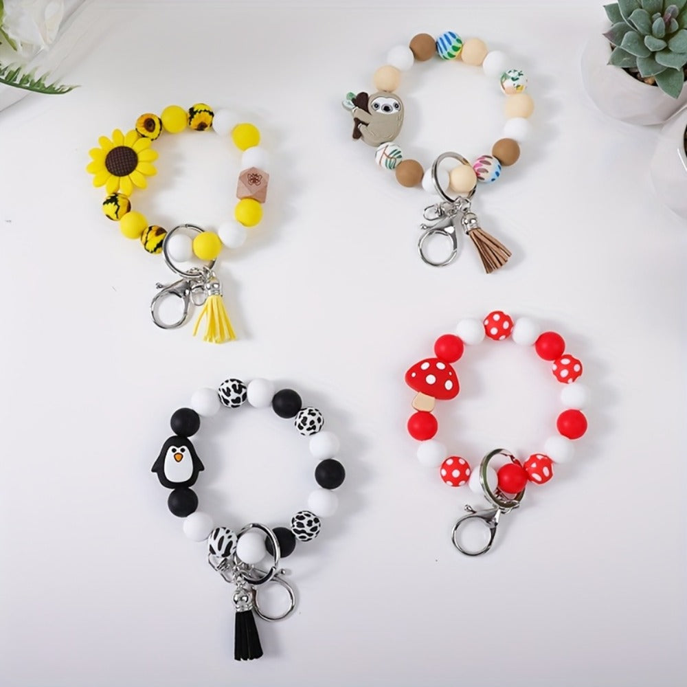 Keychain - Cute Beaded Set 2-4pcs Handmade Cartoon Charm Wristband Key Ring with - product detail view 14