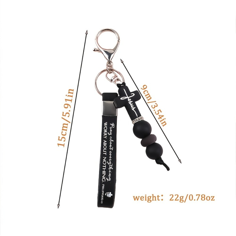 Keychain - Faith Cross with Scripture Printing Christian Religious Gift for Women - product detail view 2