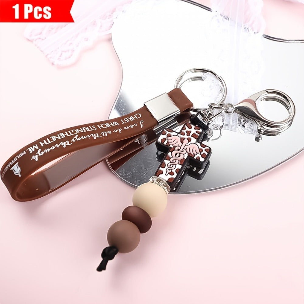 Keychain - Faith Cross with Scripture Printing Christian Religious Gift for Women - product detail view 3
