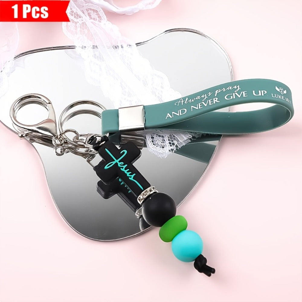 Keychain - Faith Cross with Scripture Printing Christian Religious Gift for Women - product detail view 5