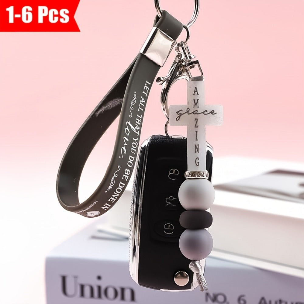 Keychain - Faith Cross with Scripture Printing Christian Religious Gift for Women - product detail view 9