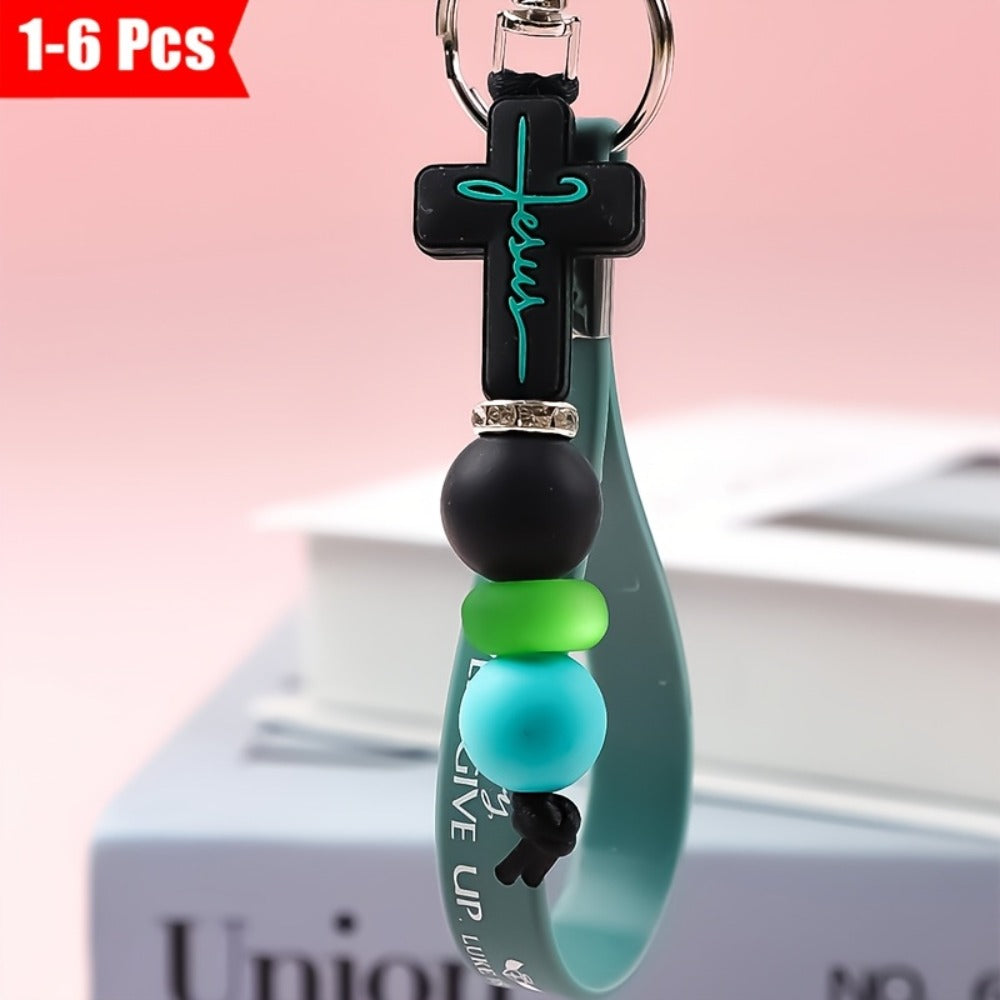 Keychain - Faith Cross with Scripture Printing Christian Religious Gift for Women - product detail view 11