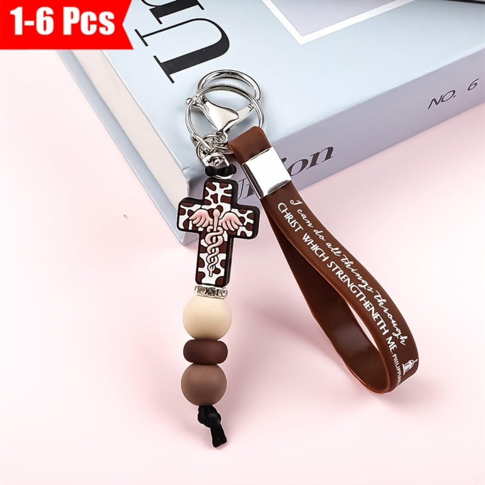 Keychain - Faith Cross with Scripture Printing Christian Religious Gift for Women - product detail view 12