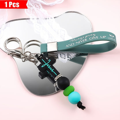 Keychain - Faith Cross with Scripture Printing Christian Religious Gift for Women - product detail view 14