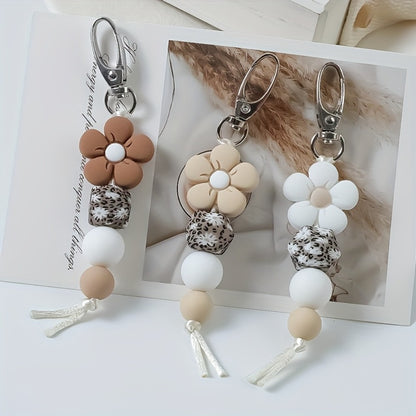 Keychain - Flower Bead Set 3 Pcs - Cute Mini Floral Beaded for Women Girls, Handmade - main product view