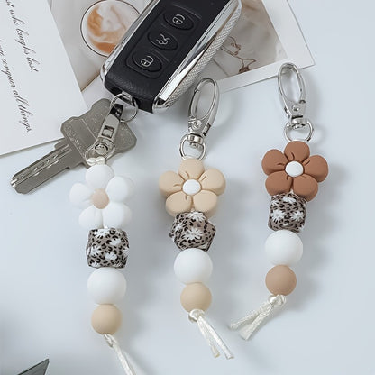 Keychain - Flower Bead Set 3 Pcs - Cute Mini Floral Beaded for Women Girls, Handmade - product detail view 3