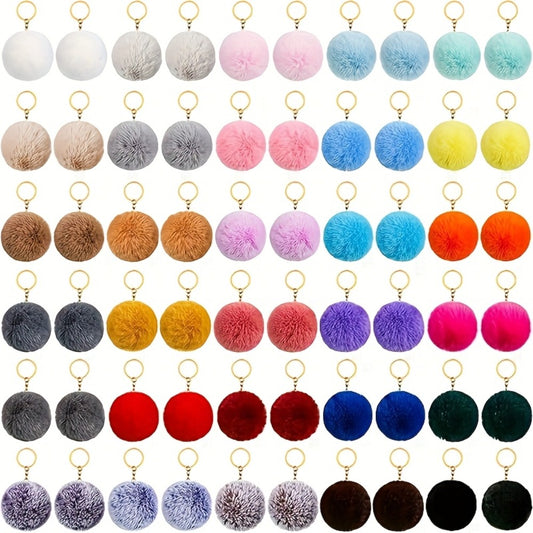 Keychain - Fluffy Pom Pom Bulk 60pcs Colorful Faux Fur Ball Key Rings for Women & - main product view