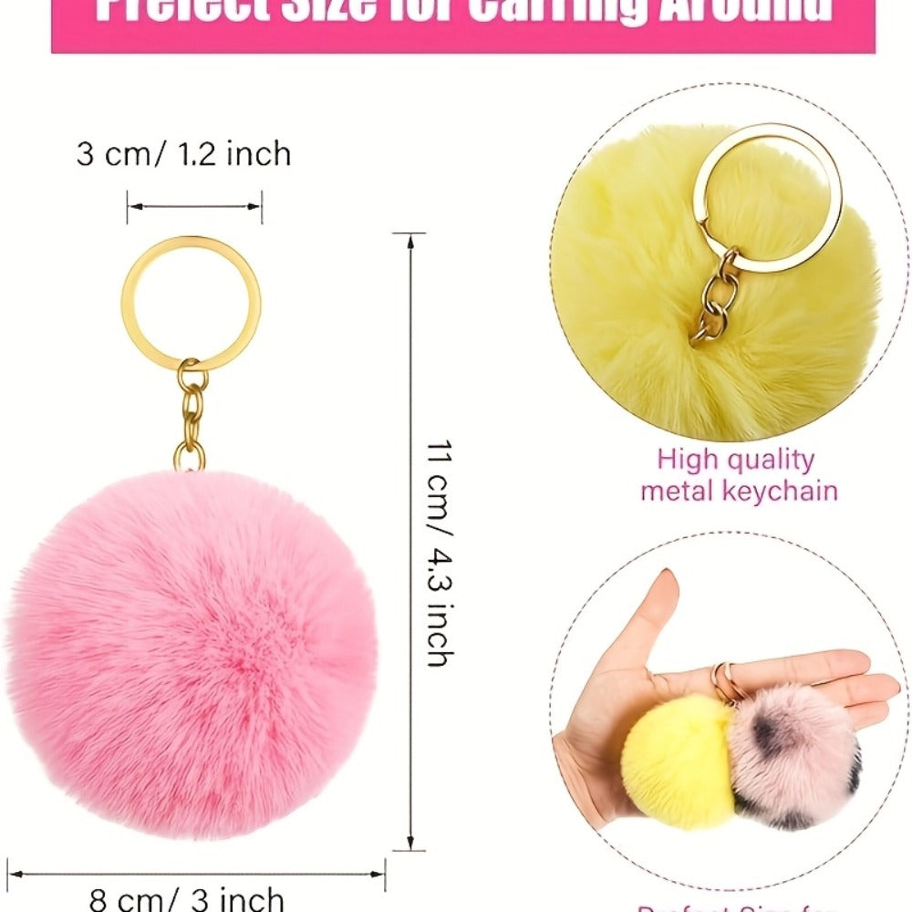 Keychain - Fluffy Pom Pom Bulk 60pcs Colorful Faux Fur Ball Key Rings for Women & - product detail view 3