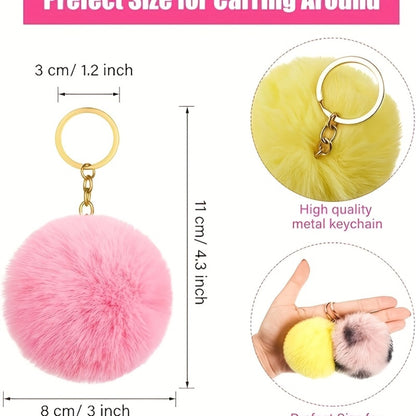 Keychain - Fluffy Pom Pom Bulk 60pcs Colorful Faux Fur Ball Key Rings for Women & - product detail view 3