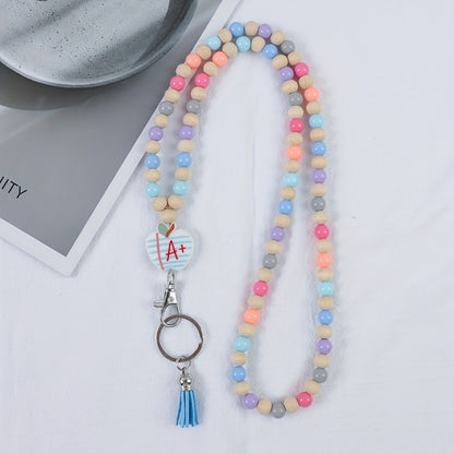 Keychain - Handmade Beaded with Tassel Cute Acrylic Charm Key Ring with Daisy, Apple - product detail view 5