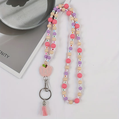 Keychain - Handmade Beaded with Tassel Cute Acrylic Charm Key Ring with Daisy, Apple - product detail view 19