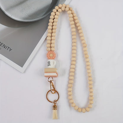 Keychain - Handmade Beaded with Tassel Cute Acrylic Charm Key Ring with Daisy, Apple - product detail view 22