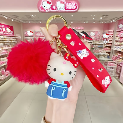 Keychain - Hello Kitty Set 14pcs Sanrio Cartoon Glitter Key Rings & Cute Ball Bag - product detail view 2
