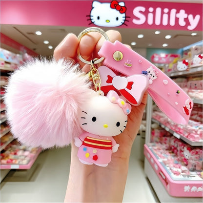 Keychain - Hello Kitty Set 14pcs Sanrio Cartoon Glitter Key Rings & Cute Ball Bag - product detail view 3