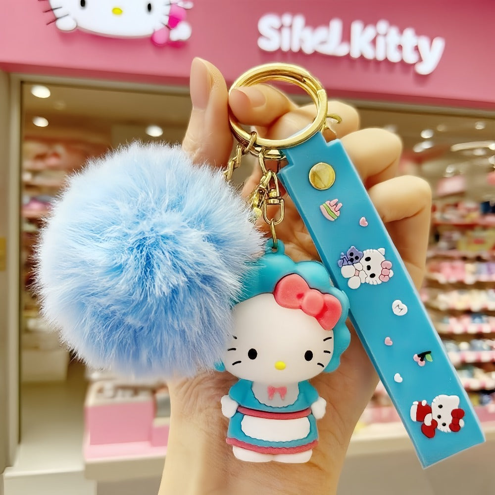 Keychain - Hello Kitty Set 14pcs Sanrio Cartoon Glitter Key Rings & Cute Ball Bag - product detail view 7