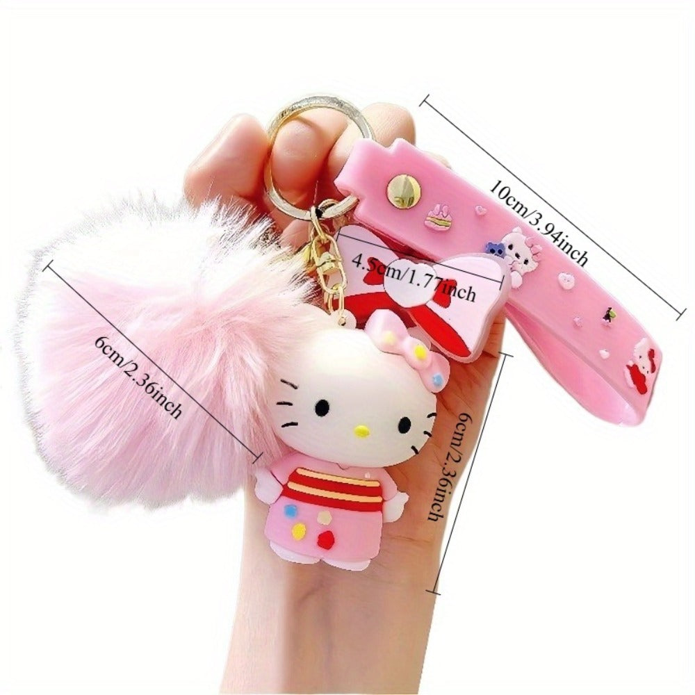 Keychain - Hello Kitty Set 14pcs Sanrio Cartoon Glitter Key Rings & Cute Ball Bag - product detail view 10