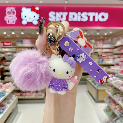 Keychain - Hello Kitty Set 14pcs Sanrio Cartoon Glitter Key Rings & Cute Ball Bag - product detail view 18