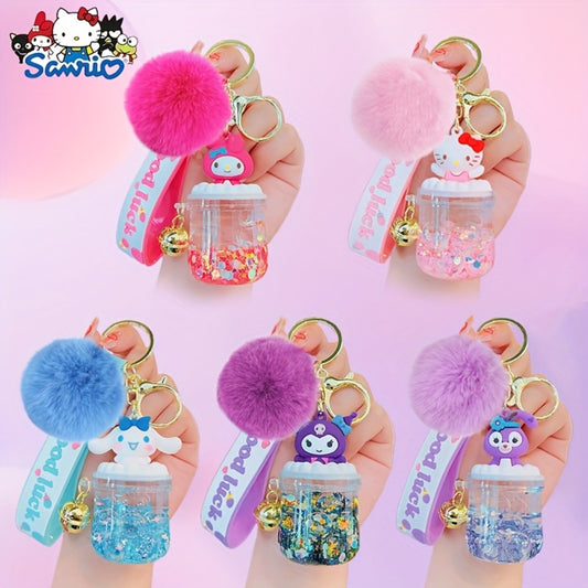 Keychain - Kuromi & Hello Kitty Set 10pcs Sanrio Glitter Cartoon Key Rings with Wool - main product view