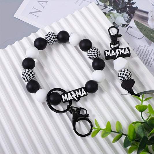 Keychain - MAMA Beaded Set 2 Pcs - Handmade Checkered Bead Keyring for Women Men - main product view